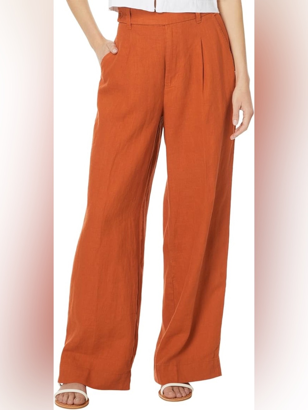 House of Harlow 1960 Linen Blend Straight Leg‎ Trousers- Orange-Size 6